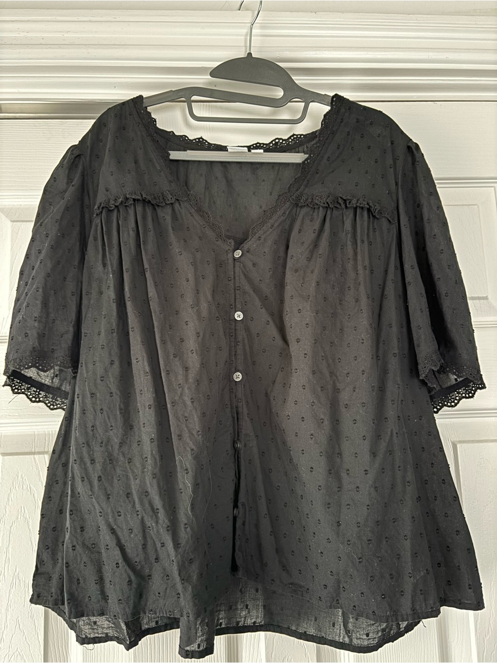GAP Black Eyelet Button-Front Blouse